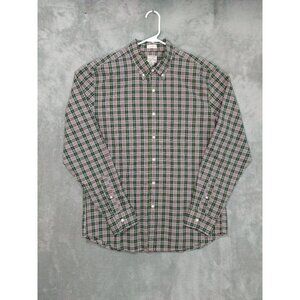 J CREW Shirt Mens Large Gray Plaid Secret Wash Organic Cotton Slim Fit Button